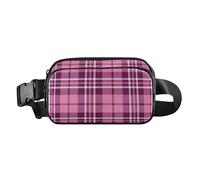Sac banane tendance pour femmes, hommes, adolescents, mini sac à bandoulière réglable avec motif écossais écossais, pêche, violet, 20,3 x 13,5 x 5,8 cm, rétro, Buffalo Plaid Tartan Scotland Peach