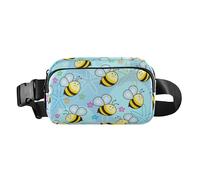 Sac banane tendance pour femmes, hommes, adolescents, sac banane multifonction avec sangle réglable pour cyclisme, randonnée, gym, abeilles mignonnes, bonne chance, bleu clair, Cute Bees Happy Good