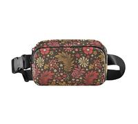 Sac banane tendance pour homme et femme avec sangle réglable pour cyclisme, randonnée, gym Jaune bordeaux, Jaune Bourgogne Fleurs Plantes Glam, Taille unique