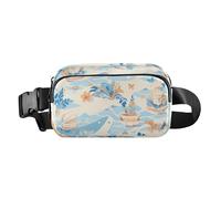 Sac banane tendance pour homme et femme - Grande capacité - Avec sangle réglable - Pour voyage, shopping, course à pied, Coquillages Océan Vagues Plage Etoile de mer Bleu, 1 Size