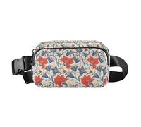 Sac banane tendance pour homme et femme - Motif fleurs d'iris rouges et feuilles bleues - Sac banane imperméable avec sangle réglable pour voyage, shopping, course à pied