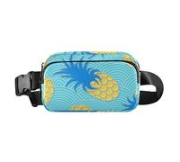 Sac banane tendance résistant à l'eau avec sangle réglable pour le shopping, le sport, le travail, les ananas dans les vagues de mer, bleu, Ananas In Sea Waves Bleu, 1 Size