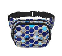 Sac banane tendance unisexe avec hexagones bleus et diamants pour l'entraînement, la course, les voyages et la randonnée, Noir , Taille unique