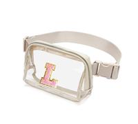 Sac banane transparent approuvé par les stades pour femmes et filles, sac banane transparent pour concerts, sports, voyages, randonnée, course à pied, beige, Taille L :