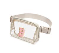Sac banane transparent approuvé par les stades pour femmes et filles, sac banane transparent pour concerts, sports, voyages, randonnée, course à pied, beige, B