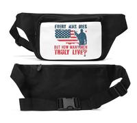 Sac banane unisexe avec drapeau américain « Every Man Dies But How Many Men Truly Live » - Noir