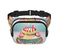 Sac banane unisexe avec imprimé « Happy Birthday Big Cake » - Double couche - Pour voyage et entraînement, noir, One Size