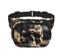 Sac banane unisexe avec imprimé squelette squelette squelette double couche fonctionnel, sac banane unisexe pour voyage, entraînement, noir, One Size