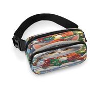 Sac Banane Unisexe avec Motif Chat Chantant des Chants de Noël, Fermeture éclair, imprimé intégral et bandoulière Ajustable.