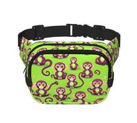 Sac banane unisexe double couche avec imprimé singe Vert, noir, One Size