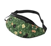 Sac Banane Unisexe Vert avec Motif Chat Noir Mignon réglable pour Cyclistes - Sac à bandoulière Facile d'accès pour clés, Cartes et gels énergétiques 14 x 35 cm