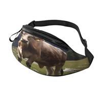Sac banane véritable vache suisse marron pour homme et femme avec prise casque et ceinture réglable pour vélo, course à pied, jogging, voyage, plein air, entraînement, cyclisme, fitness, randonnée,