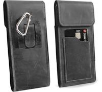 Sac banane vertical en cuir véritable pour HMD Fusion X1 | Sac banane avec mousqueton, clip et boucle | Étui de protection latéral en cuir | XL noir