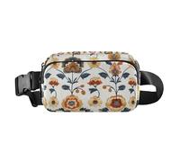 Sac banane vintage à fleurs rétro élégant pour homme et femme Petit sac à bandoulière essentiel de voyage avec sangle réglable pour le shopping, le sport, le travail