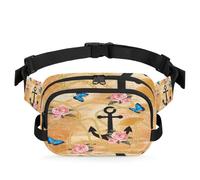 Sac banane vintage avec fleur papillon ancre pour femmes, hommes, filles, garçons, enfants, sac banane pour course à pied, sport, randonnée, couleur, XL, Organiseur de sac