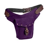 Sac banane vintage médiéval en cuir avec porte-bouteille d'eau pour randonnée, violet, Taille unique