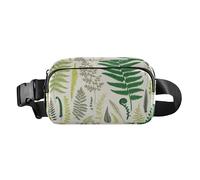 Sac banane vintage vert botanique tendance pour homme et femme, petit sac à bandoulière, accessoire de voyage avec sangle réglable pour cyclisme, randonnée, gym, Fougères Vintage Botanique Vert, 1
