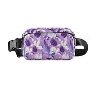 Sac banane violet et blanc avec motif fleurs d'iris mignon pour homme et femme, sac de poitrine résistant à l'eau avec sangle réglable pour le shopping, le sport, le travail