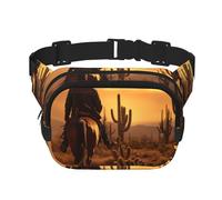 Sac banane West Desert Cactus avec Cowboys Riding Horses1 imprimé avec extension pour homme et femme avec poches zippées, noir, One Size