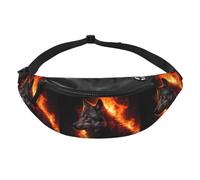 Sac banane Wolf Fire Glow pour voyage, course à pied, mains libres | Polyester résistant. Sangle réglable. Poche pour téléphone. Idéal pour les voyages.