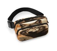 Sac banane Wolf in the Sun avec sangle réglable, sac banane tendance pour sports de plein air, randonnée, blanc, 20 x 13 cm, sac banane entièrement imprimé