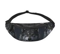 Sac banane Wolf King Stare pour voyage, course à pied, mains libres | Polyester résistant. Sangle réglable. Poche pour téléphone. Idéal pour les voyages.