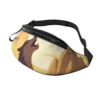 Sac banane Wolf pour homme et femme - Imperméable - Sac banane tendance - Sac banane avec sangle réglable - Grand sac à bandoulière pour voyage et randonnée