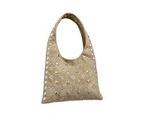 Sac bandoulière à rivets Sac à main en daim pois for femmes, sac bandoulière sous les bras avec rivets métal clouté, fourre-tout Vintage moto Style Punk pour trajets quotidiens(Khaki)