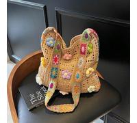 Sac bandoulière bohème à la mode et coloré, avec une technique de tressage ajouré, un motif de crochet à carreaux de grand-mère, une sensation vintage faite main et une ambiance estivale. Grand sac fo