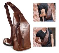 Sac bandoulière cuir pleine fleur Bullcaptain vintage marron - grande capacité, compatible iPad Mini