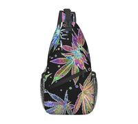 Sac bandoulière décontracté pour Homme, Motif Feuilles de Cannabis Fluo colorées, Portable et Grande capacité.