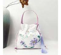 Sac bandoulière d'inspiration Hanfu Chinoise - Sac à Main en Satin de Soie brodé avec Pompon et Poche secrète(A43)
