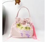Sac bandoulière d'inspiration Hanfu Chinoise - Sac à Main en Satin de Soie brodé avec Pompon et Poche secrète(A45)