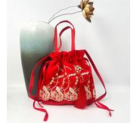 Sac bandoulière d'inspiration Hanfu Chinoise - Sac à Main en Satin de Soie brodé avec Pompon et Poche secrète(A29)