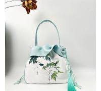 Sac bandoulière d'inspiration Hanfu Chinoise - Sac à Main en Satin de Soie brodé avec Pompon et Poche secrète(A25)