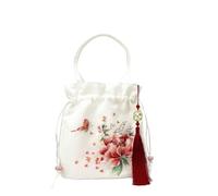 Sac bandoulière d'inspiration Hanfu Chinoise - Sac à Main en Satin de Soie brodé avec Pompon et Poche secrète(A18)