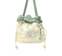 Sac bandoulière d'inspiration Hanfu Chinoise - Sac à Main en Satin de Soie brodé avec Pompon et Poche secrète(A27)