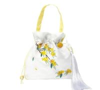 Sac bandoulière d'inspiration Hanfu Chinoise - Sac à Main en Satin de Soie brodé avec Pompon et Poche secrète(A9)