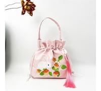 Sac bandoulière d'inspiration Hanfu Chinoise - Sac à Main en Satin de Soie brodé avec Pompon et Poche secrète(A6)