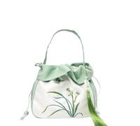 Sac bandoulière d'inspiration Hanfu Chinoise - Sac à Main en Satin de Soie brodé avec Pompon et Poche secrète(A24)