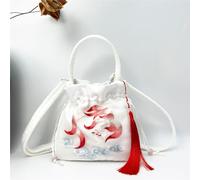Sac bandoulière d'inspiration Hanfu Chinoise - Sac à Main en Satin de Soie brodé avec Pompon et Poche secrète(A35)