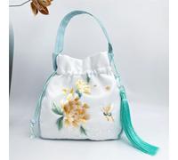 Sac bandoulière d'inspiration Hanfu Chinoise - Sac à Main en Satin de Soie brodé avec Pompon et Poche secrète(A37)