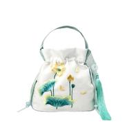 Sac bandoulière d'inspiration Hanfu Chinoise - Sac à Main en Satin de Soie brodé avec Pompon et Poche secrète(A42)
