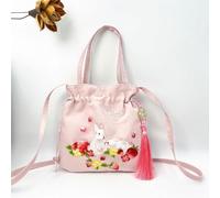 Sac bandoulière d'inspiration Hanfu Chinoise - Sac à Main en Satin de Soie brodé avec Pompon et Poche secrète(A19)