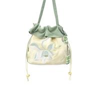 Sac bandoulière d'inspiration Hanfu Chinoise - Sac à Main en Satin de Soie brodé avec Pompon et Poche secrète(A26)