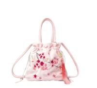 Sac bandoulière d'inspiration Hanfu Chinoise - Sac à Main en Satin de Soie brodé avec Pompon et Poche secrète(A34)