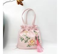 Sac bandoulière d'inspiration Hanfu Chinoise - Sac à Main en Satin de Soie brodé avec Pompon et Poche secrète(A32)