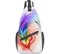 Sac bandoulière élé avec Plumes Arc-en-Ciel dessinées de manière Artistique, Transition de Couleur Douce et Cool, Sac à Dos décontracté léger pour Hommes et Femmes en Plein air