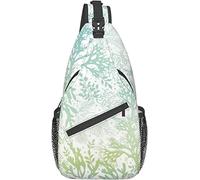 Sac bandoulière élé pour la Poitrine, Motif algues, Bleu Marine, Vert, idéal pour Un Sac à Dos élégant, Moderne, Blanc et décontracté.