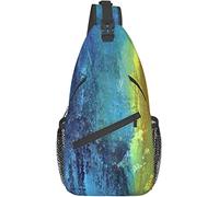 Sac bandoulière élégant, Bleu Marine, Vert, irrégulier, Bleu, Jaune, Fissures, Mur, Cobalt, Vieux Marron, Abstrait, Architecture vieillie, Ciment, Grossier, léger, Sac de Poitrine décontracté